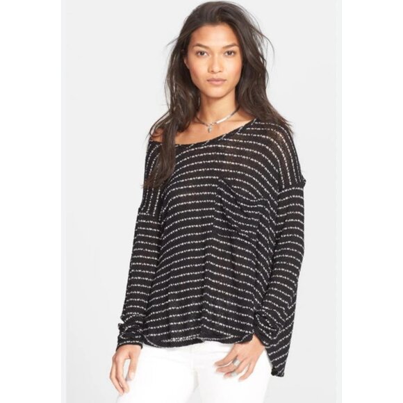FREE PEOPLE Angel Island Stripe Hacci Slouchy Sweater Twist Back Top Small - Picture 1 of 5